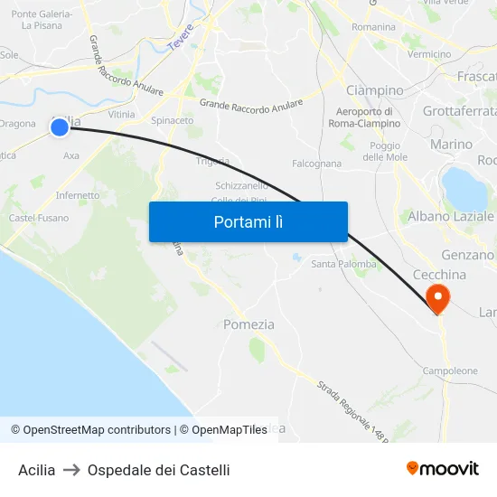 Acilia to Ospedale dei Castelli map