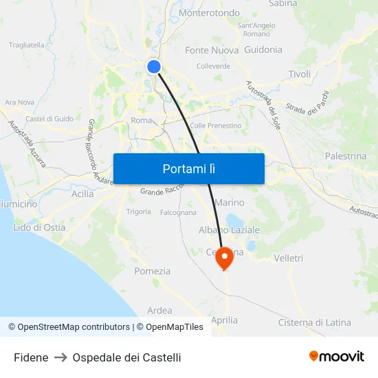 Fidene to Ospedale dei Castelli map