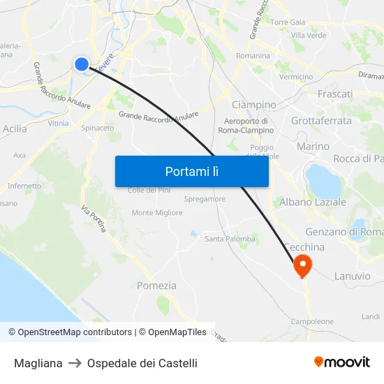 Magliana to Ospedale dei Castelli map