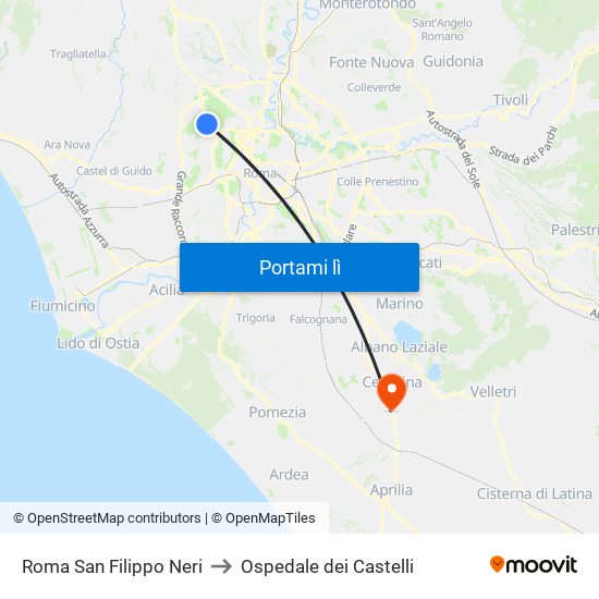 Roma San Filippo Neri to Ospedale dei Castelli map