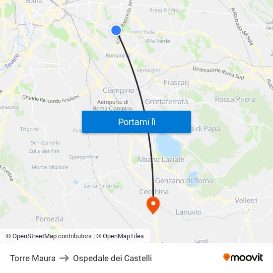 Torre Maura to Ospedale dei Castelli map