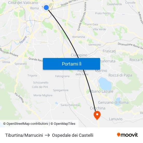 Tiburtina/Marrucini to Ospedale dei Castelli map