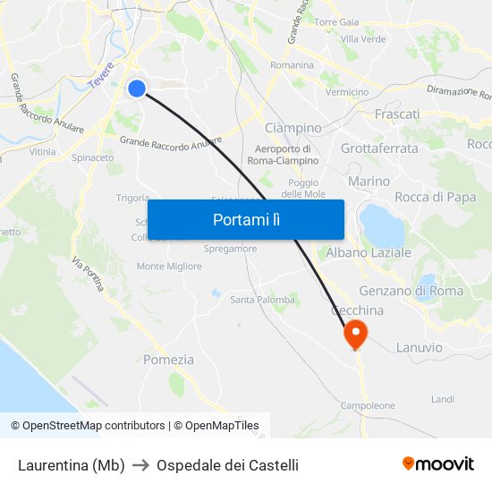 Laurentina (Mb) to Ospedale dei Castelli map