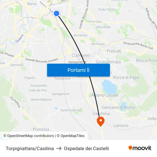 Torpignattara/Casilina to Ospedale dei Castelli map