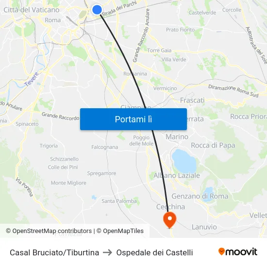 Casal Bruciato/Tiburtina to Ospedale dei Castelli map