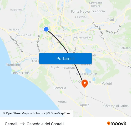 Gemelli to Ospedale dei Castelli map