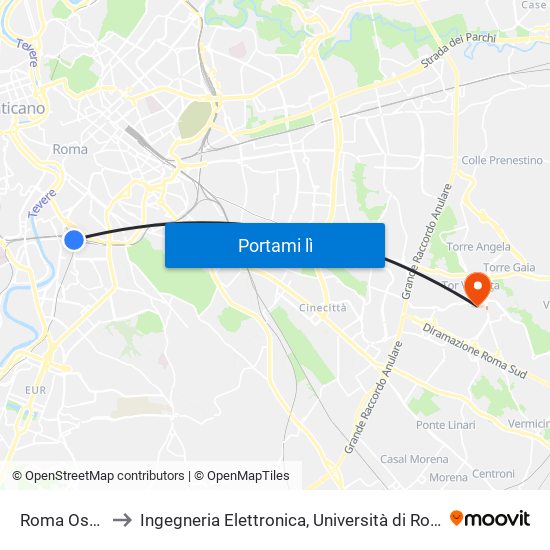 Roma Ostiense to Ingegneria Elettronica, Università di Roma Tor Vergata map