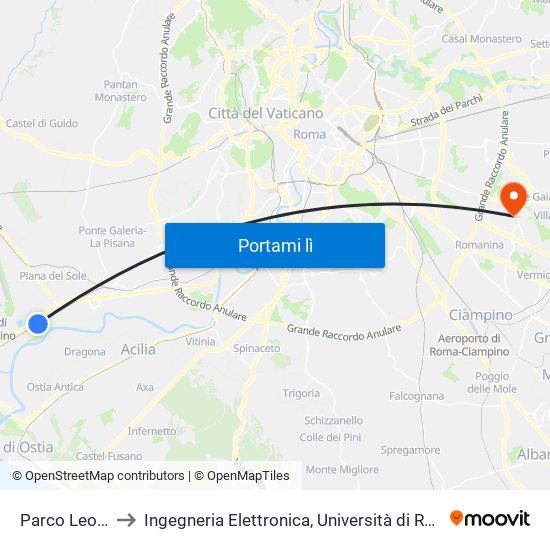 Parco Leonardo to Ingegneria Elettronica, Università di Roma Tor Vergata map