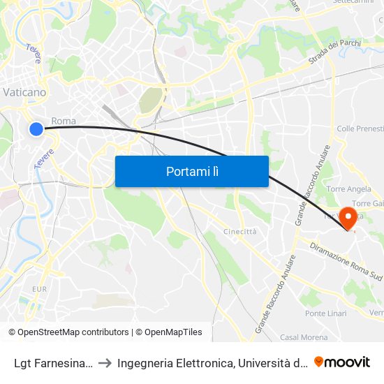 Lgt Farnesina/Trilussa to Ingegneria Elettronica, Università di Roma Tor Vergata map