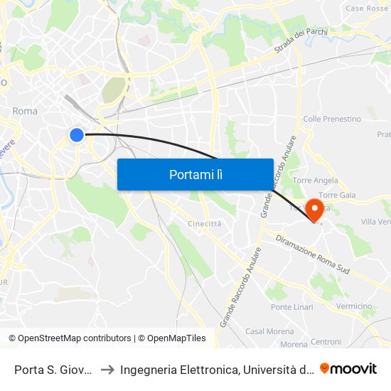 Porta S. Giovanni (Ma) to Ingegneria Elettronica, Università di Roma Tor Vergata map