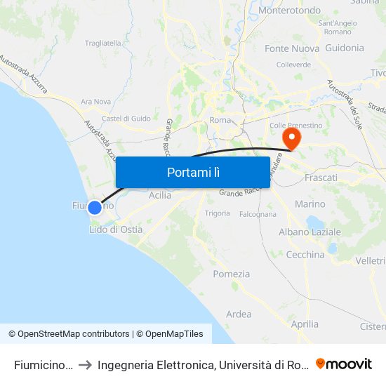 Fiumicino Città to Ingegneria Elettronica, Università di Roma Tor Vergata map