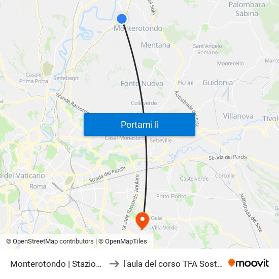 Monterotondo | Stazione FS to l'aula del corso TFA Sostegno map