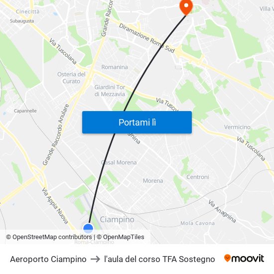 Aeroporto Ciampino to l'aula del corso TFA Sostegno map