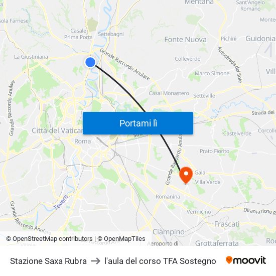 Stazione Saxa Rubra to l'aula del corso TFA Sostegno map