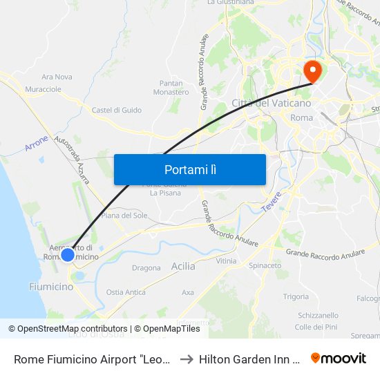 Rome Fiumicino Airport "Leonardo Da Vinci" (Fco) to Hilton Garden Inn Rome Claridge map