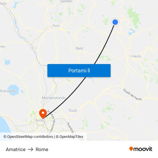 Amatrice to Rome map