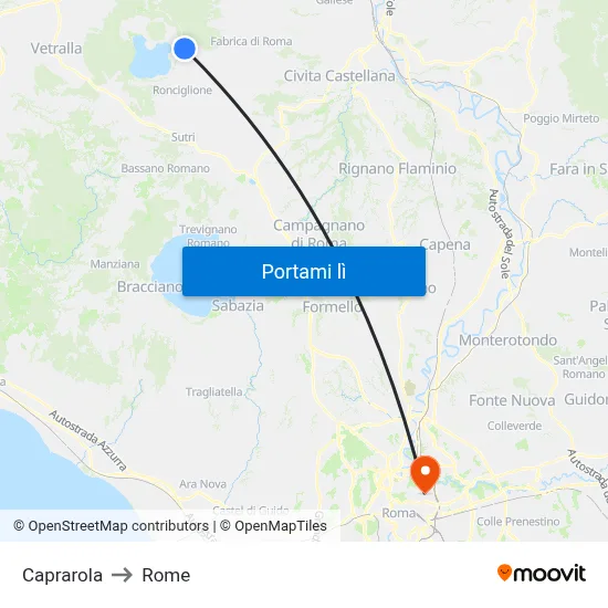 Caprarola to Rome map