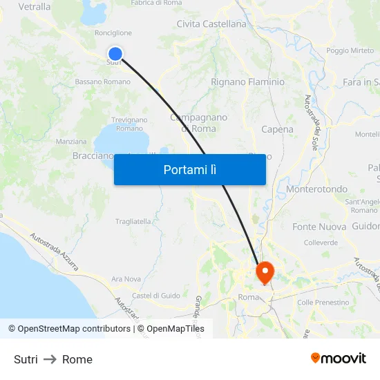 Sutri to Rome map