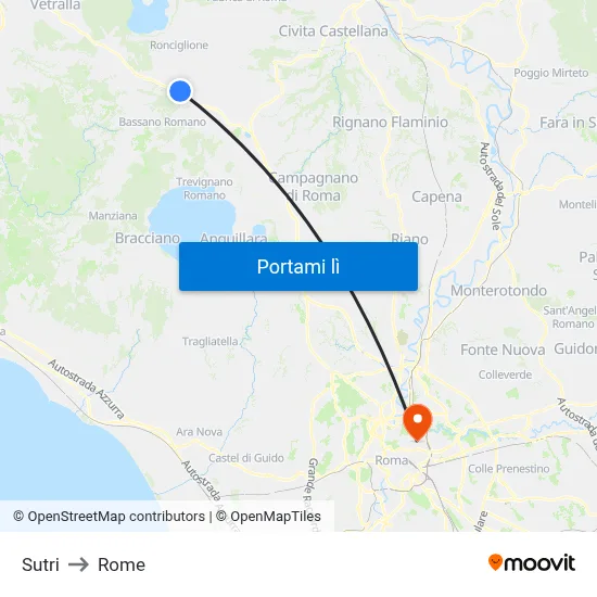 Sutri to Rome map