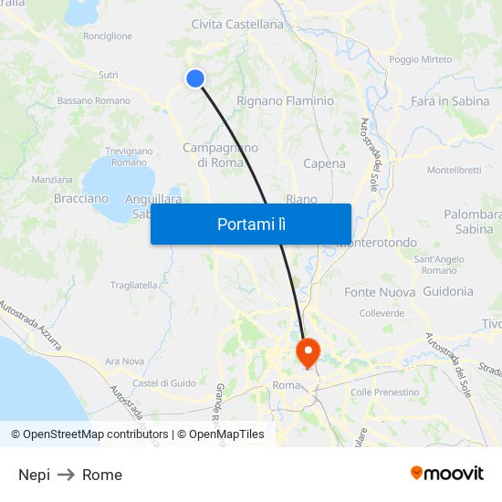 Nepi to Rome map