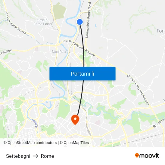 Settebagni to Rome map