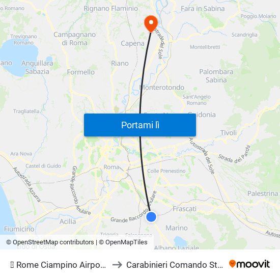 ✈ Rome Ciampino Airport "G. B. Pastine" (Cia) to Carabinieri Comando Stazione Fiano Romano map