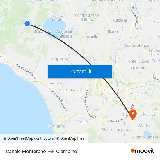 Canale Monterano to Ciampino map