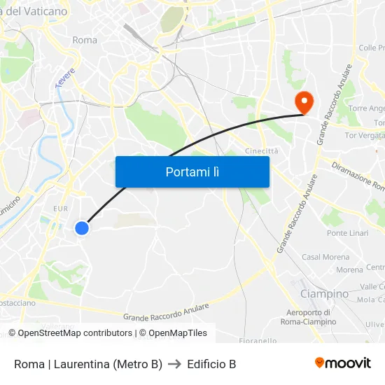 Roma | Laurentina (Metro B) to Edificio B map