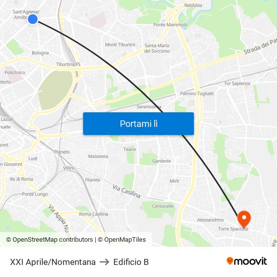 XXI Aprile/Nomentana to Edificio B map
