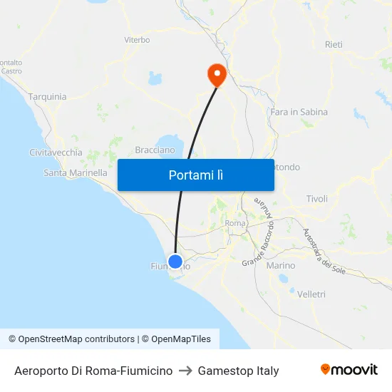Aeroporto Di Roma-Fiumicino to Gamestop Italy map