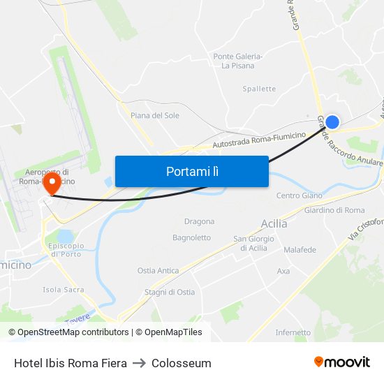 Hotel Ibis Roma Fiera to Colosseum map