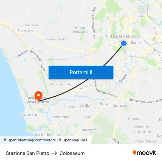 Stazione San Pietro to Colosseum map