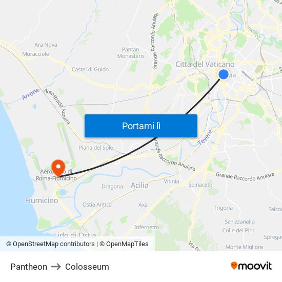 Pantheon to Colosseum map