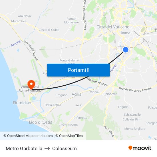 Metro Garbatella to Colosseum map
