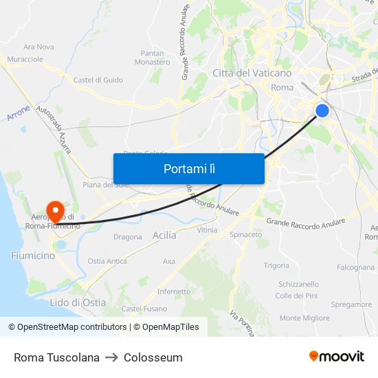 Roma Tuscolana to Colosseum map