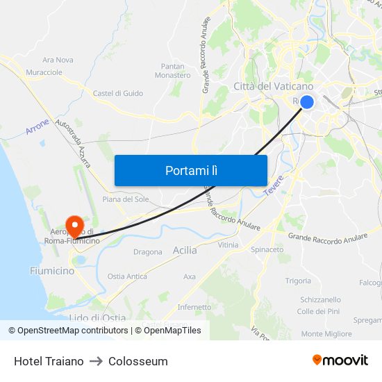 Hotel Traiano to Colosseum map