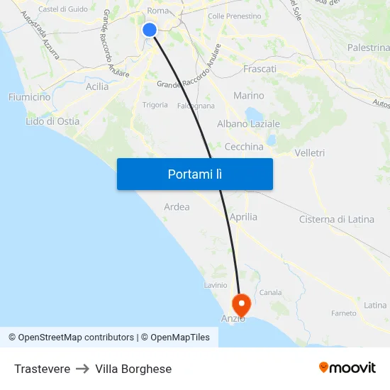 Trastevere to Villa Borghese map