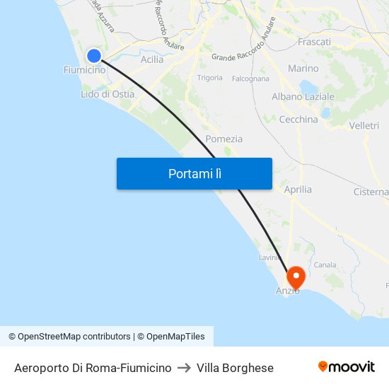 Aeroporto Di Roma-Fiumicino to Villa Borghese map