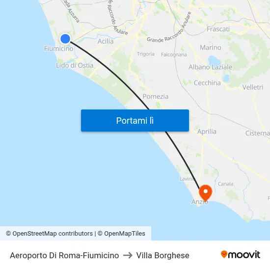 Aeroporto Di Roma-Fiumicino to Villa Borghese map