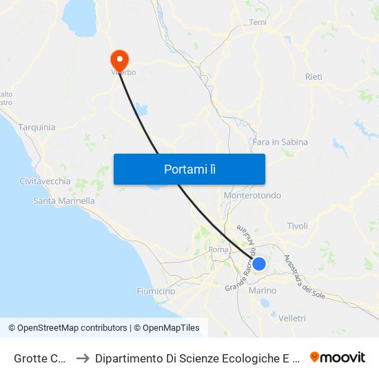 Grotte Celoni to Dipartimento Di Scienze Ecologiche E Biologiche map