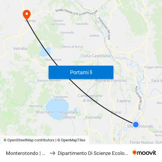 Monterotondo | Stazione FS to Dipartimento Di Scienze Ecologiche E Biologiche map