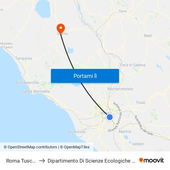 Roma Tuscolana to Dipartimento Di Scienze Ecologiche E Biologiche map