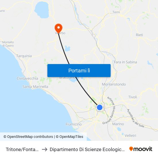 Tritone/Fontana Trevi to Dipartimento Di Scienze Ecologiche E Biologiche map