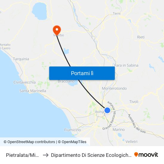 Pietralata/Michelotti to Dipartimento Di Scienze Ecologiche E Biologiche map