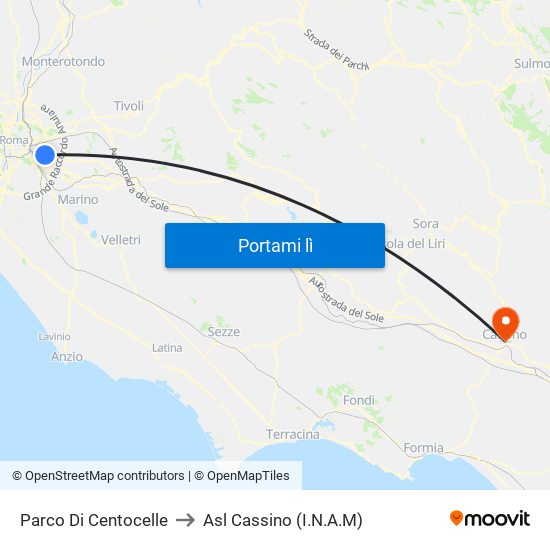 Parco Di Centocelle to Asl Cassino (I.N.A.M) map