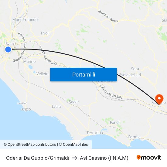 Oderisi Da Gubbio/Grimaldi to Asl Cassino (I.N.A.M) map