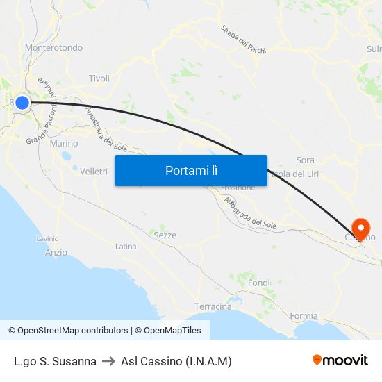 L.go S. Susanna to Asl Cassino (I.N.A.M) map
