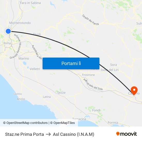 Staz.ne Prima Porta to Asl Cassino (I.N.A.M) map