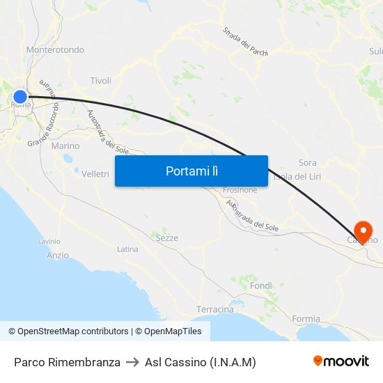 Parco Rimembranza to Asl Cassino (I.N.A.M) map