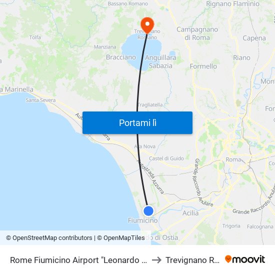 Rome Fiumicino Airport "Leonardo Da Vinci" (Fco) to Trevignano Romano map